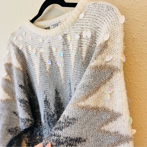 Vintage TJW Chunky Knit Embellished Glitter Knit Wool Blend Sweater Small - Picture 5 of 10